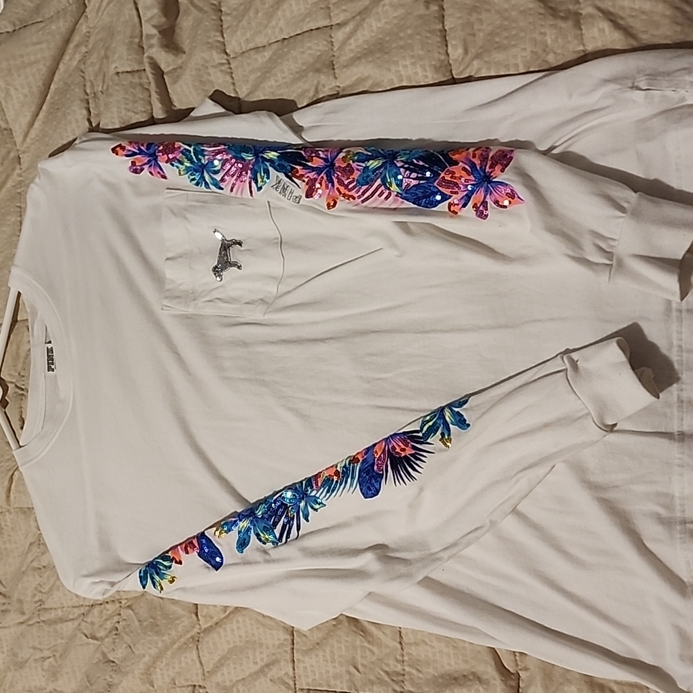 PINK Sequined Long Sleeve Tee